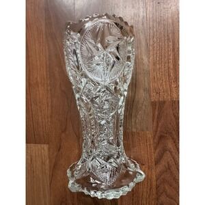 Vintage‎ L. E. Smith Nortec Ohio Star Clear Carnival Glass Vase 9" Fluted
